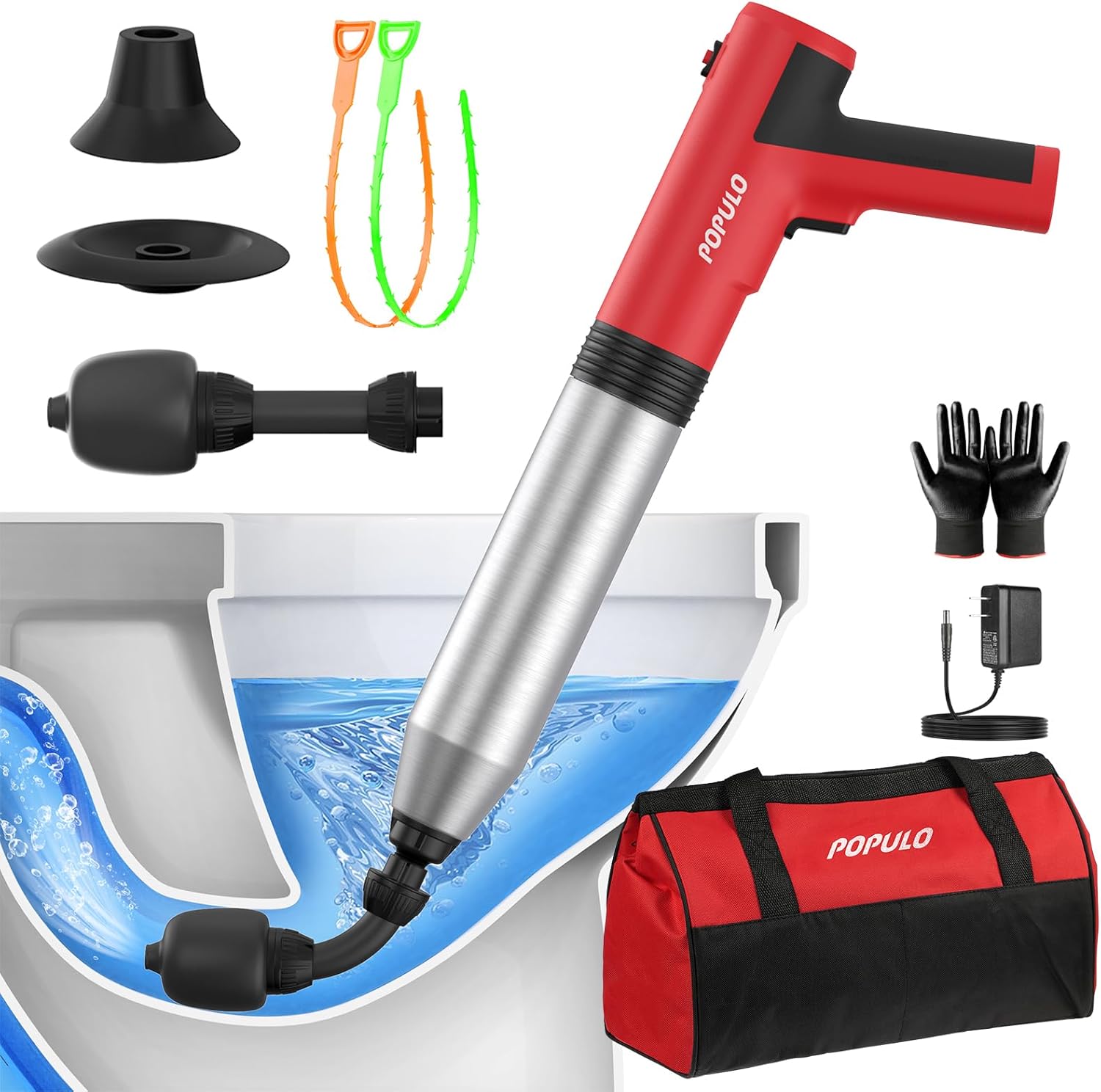 POPULO Electric Toilet Plunger High Pressure Drain Unclogger