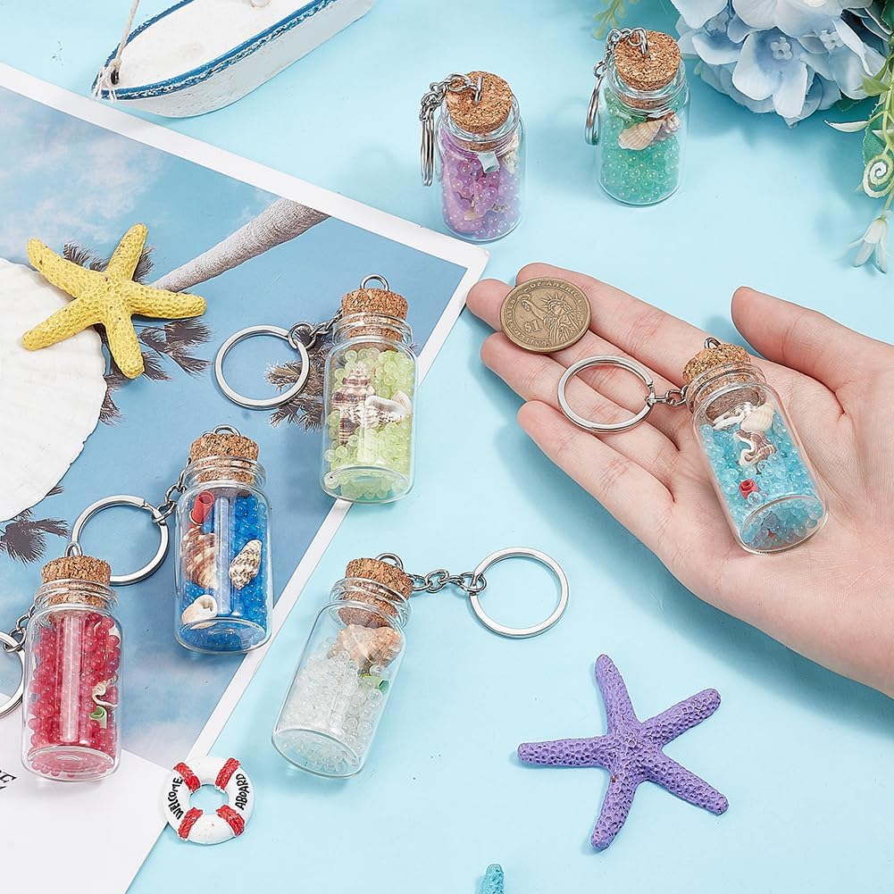 PH PandaHall 7pcs Glass Wishing Jar Keychains