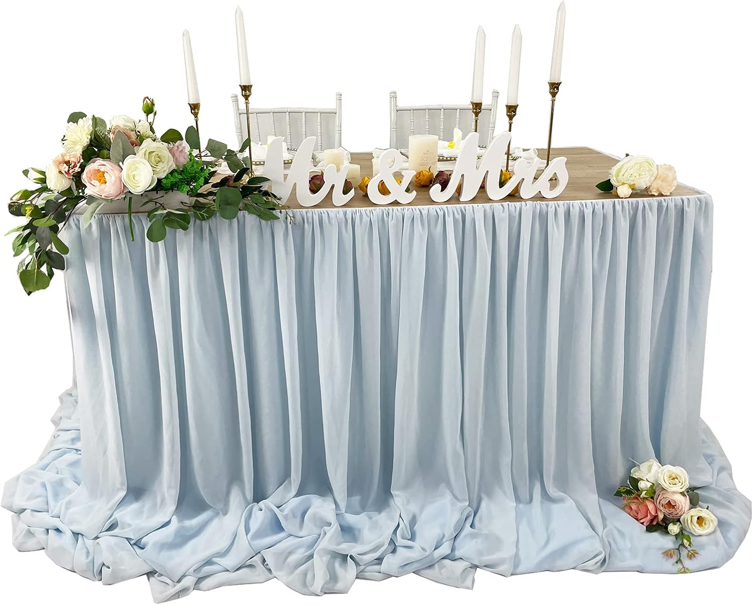 EHLDekol Pooling and Floating Chiffon Table Skirt Blue 14FT