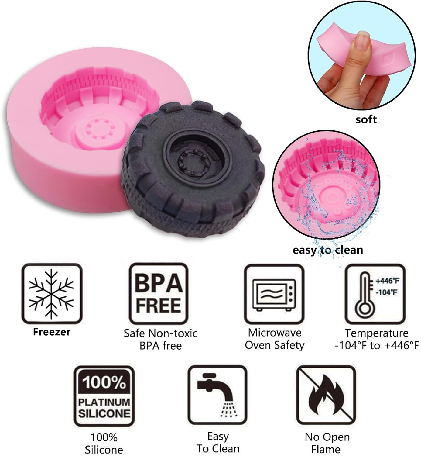 Tire Fondant Molds Silicone Set of 3 for Cakepops and Cupcakes