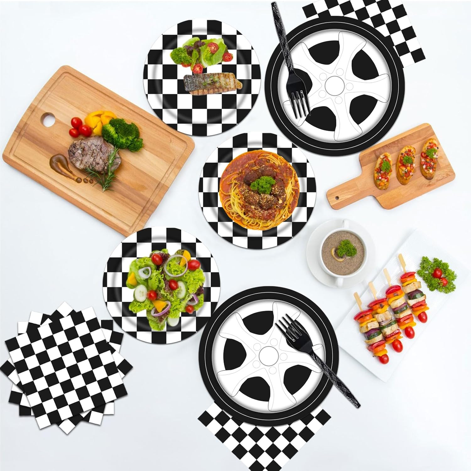 Poqirzan 96PCS Race Car Party Tableware Set