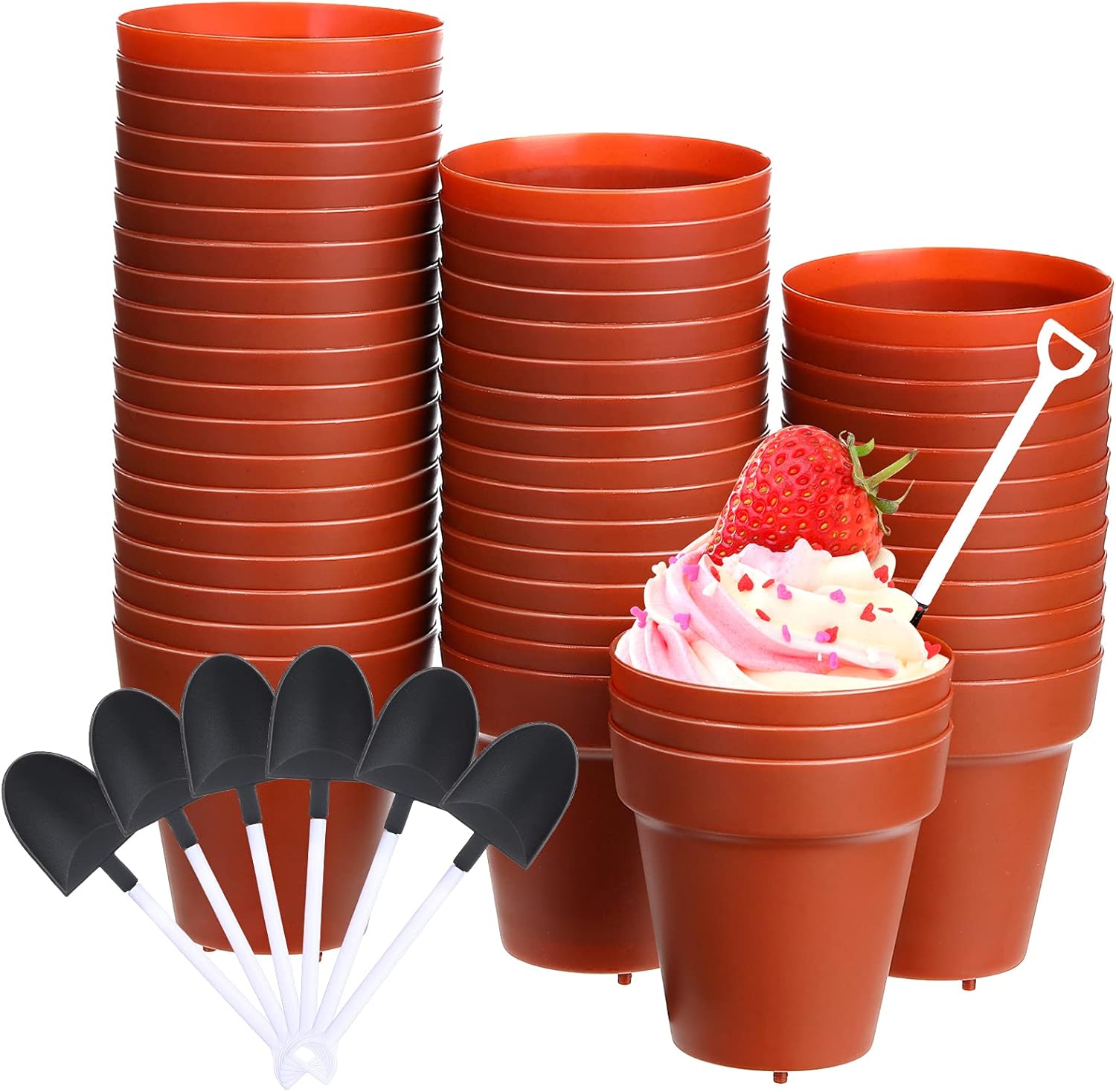 Patelai 50 Set Flowerpot Cake Cups with Shovel Spoons