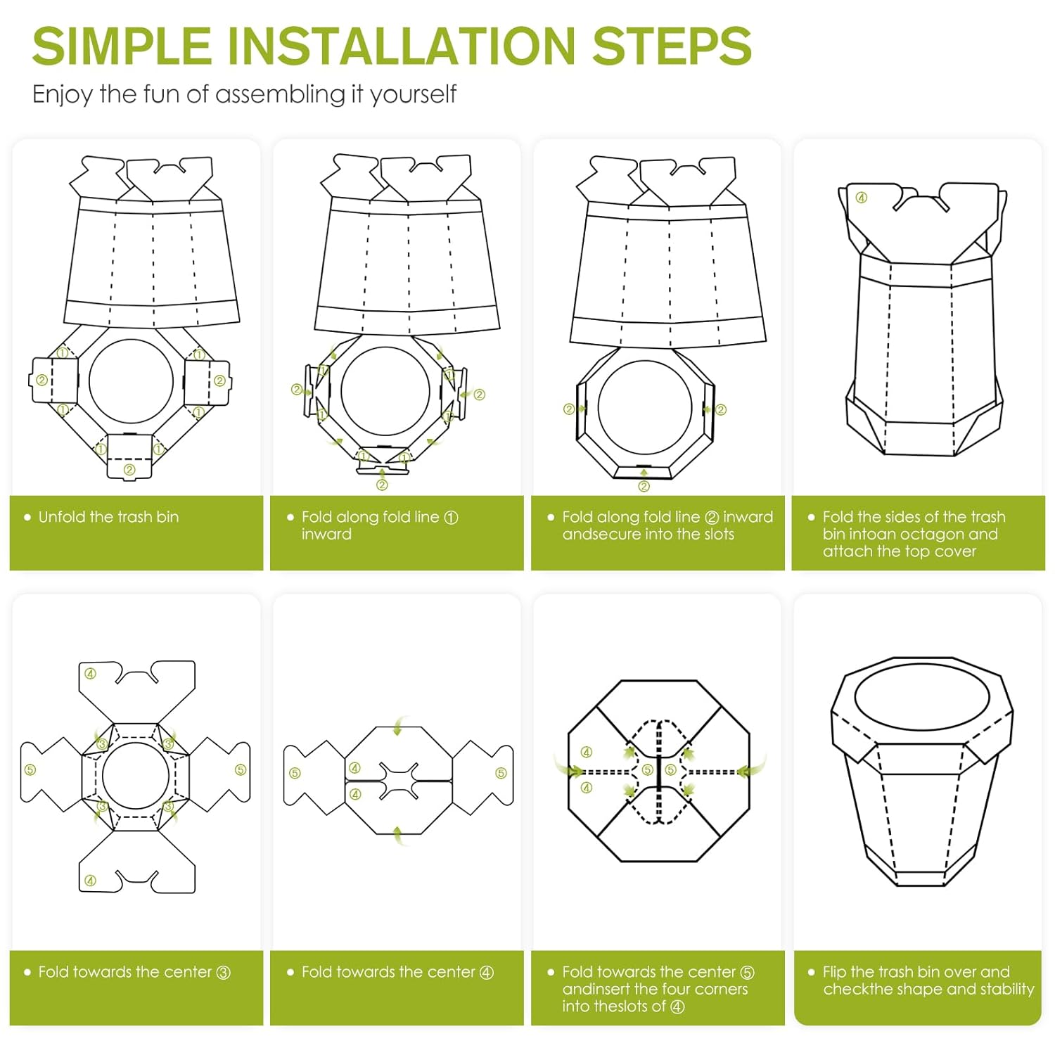 QIMATOP 5 Pack Cardboard Trash Cans 3 Gallon Reusable Foldable