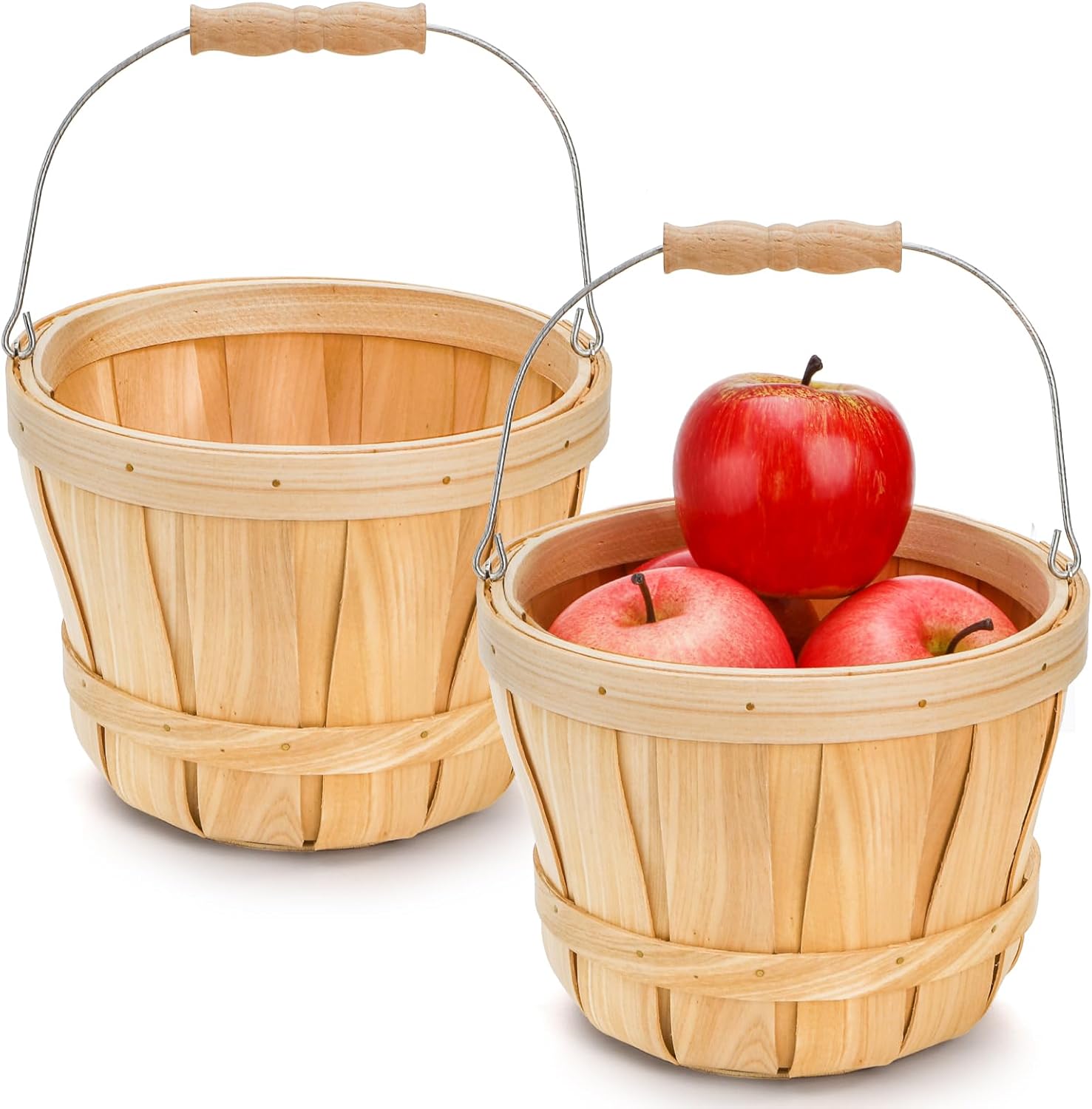 Okllen 2 Pack Round Wooden Baskets with Handle