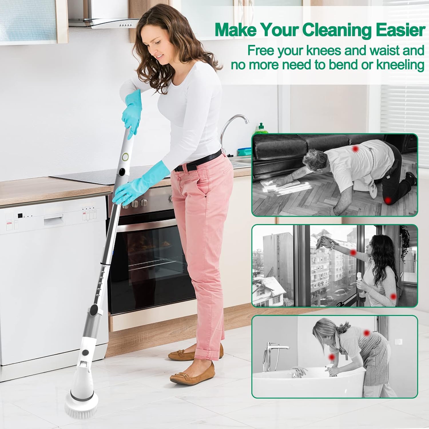Electric Spin Scrubber with 6 Replaceable Heads and Adjustable Handle