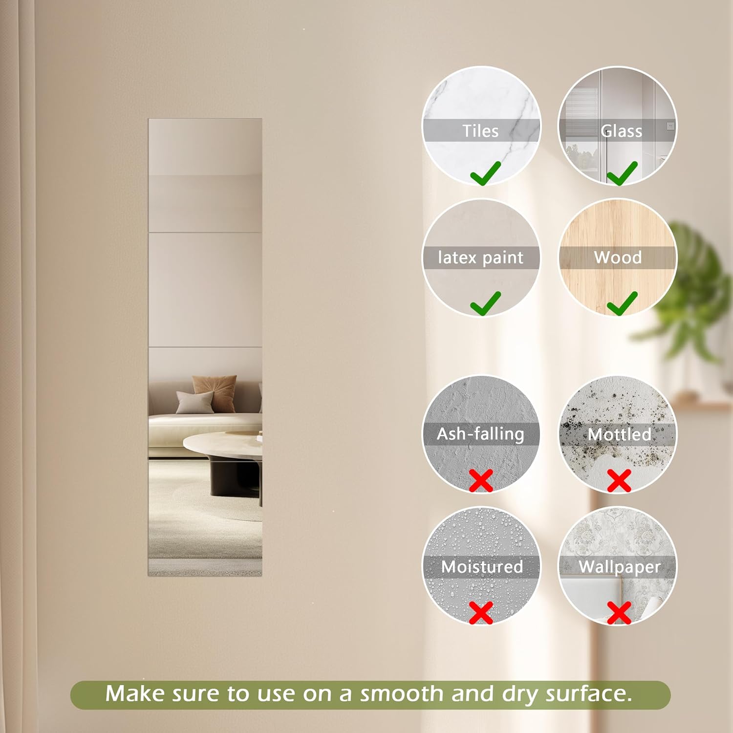 Quacc 4 Pc Self Adhesive Mirrors 8x8 Inch Frameless Tiles