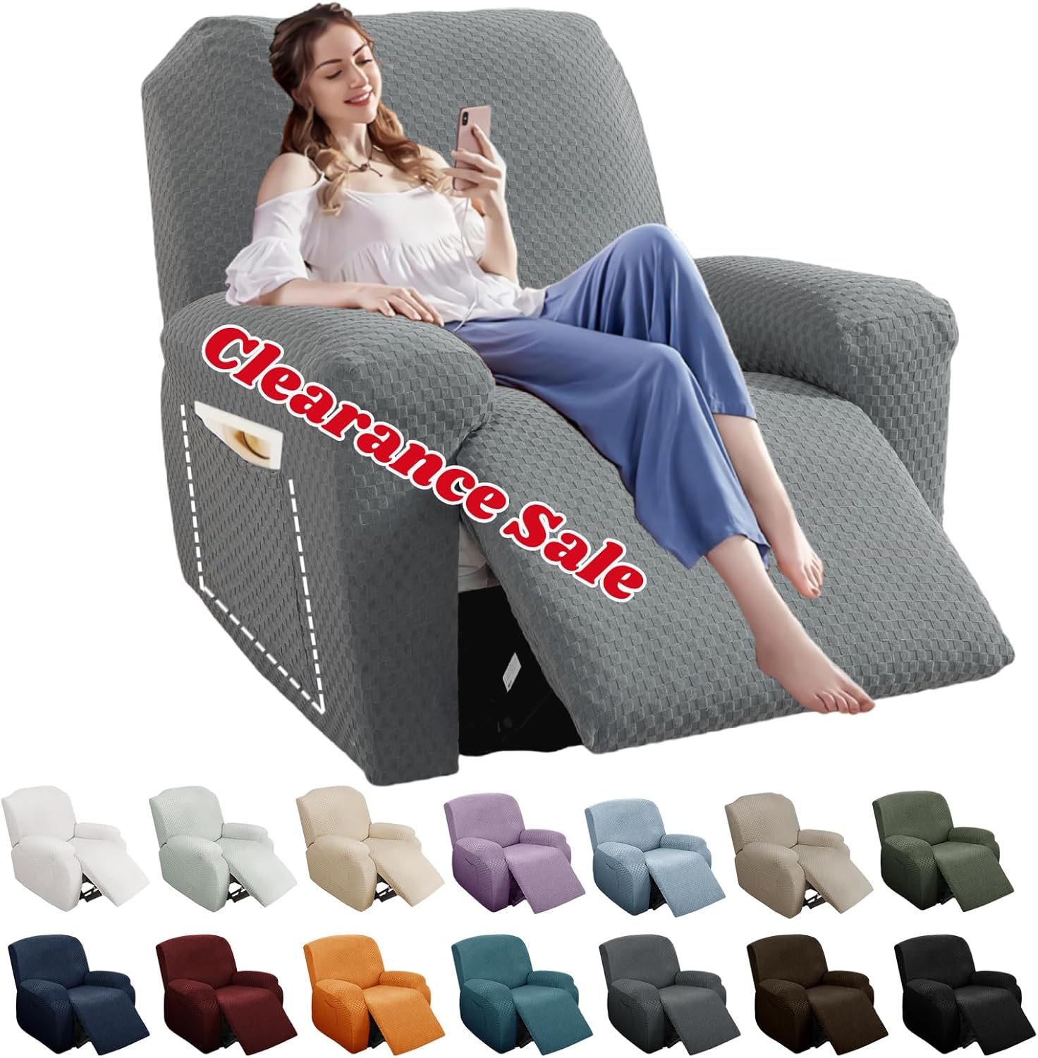 YEMYHOM 4 Piece Stretch Recliner Slipcover with Side Pocket