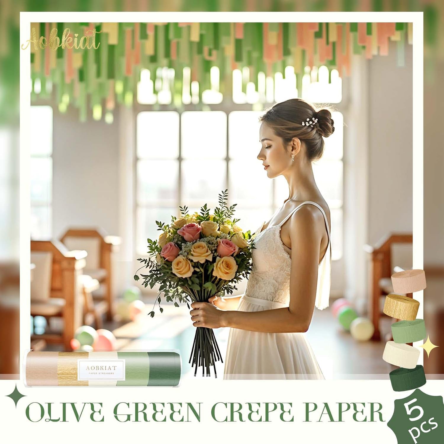 AOBKIAT Wedding Party Decorations 5 Rolls Streamers