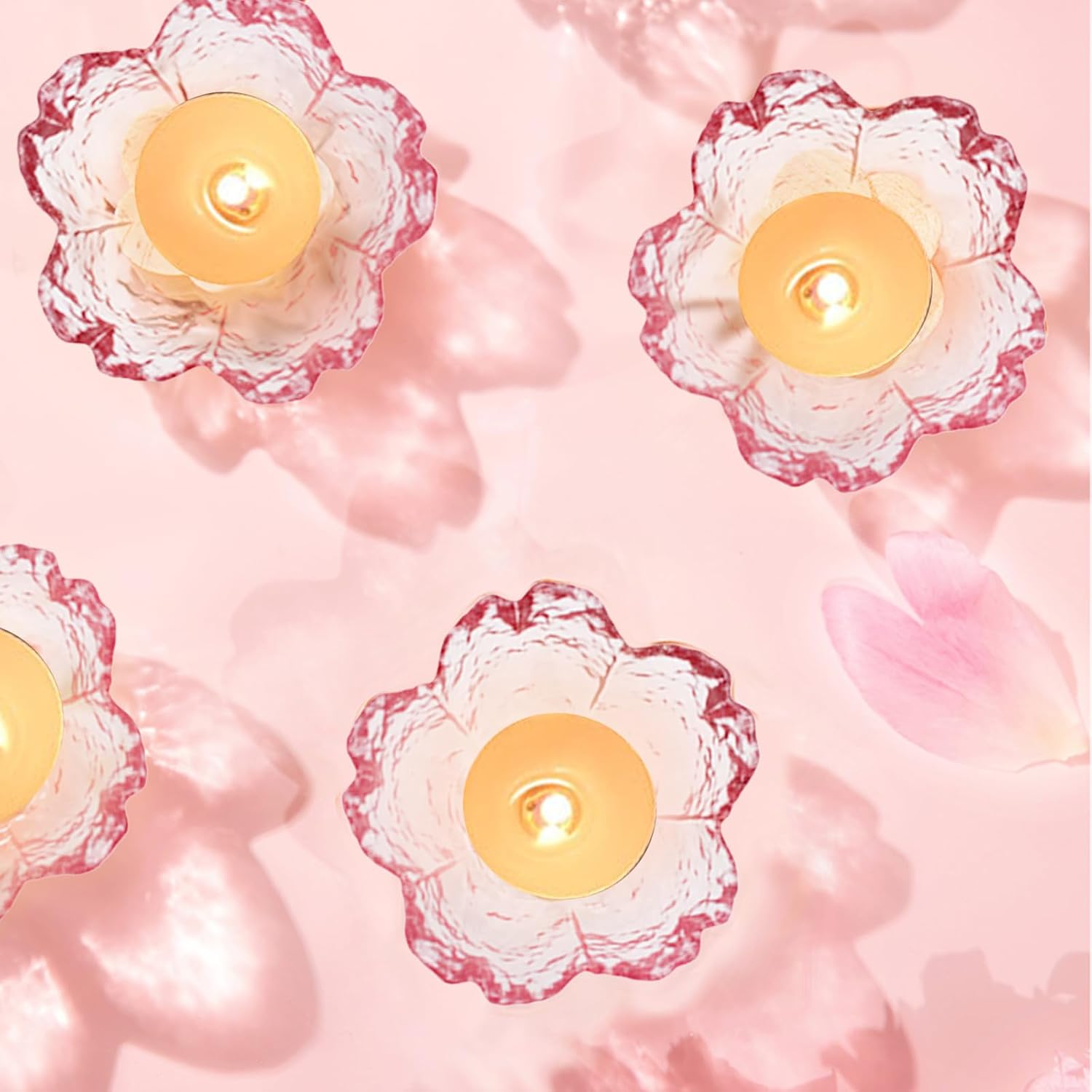 Elegant Cherry Blossom Glass Candle Holder Set of 6