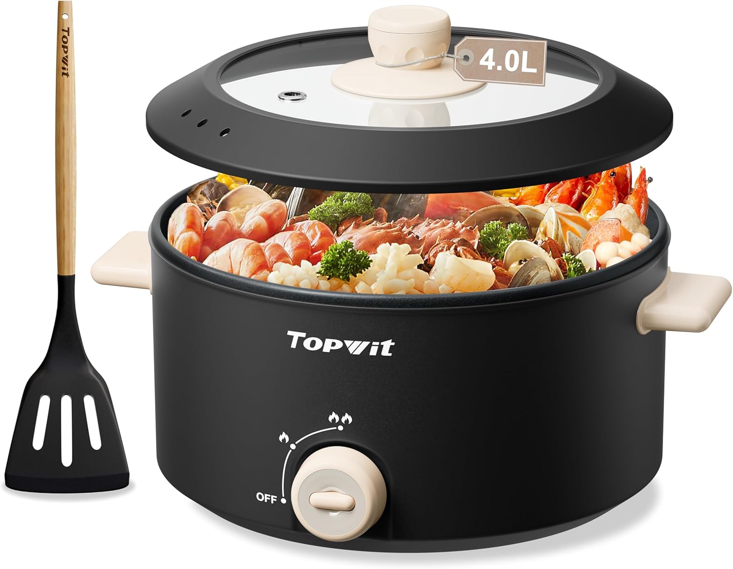 TOPWIT 4L Electric Hot Pot with Non-Stick Coating