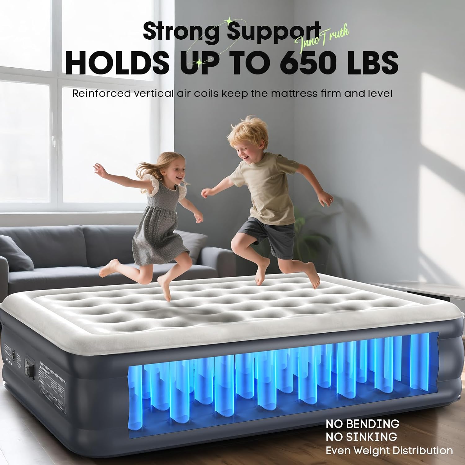 InnoTruth Queen Air Mattress with Built in Pump 18 Raised Colchones 650lb Capacity