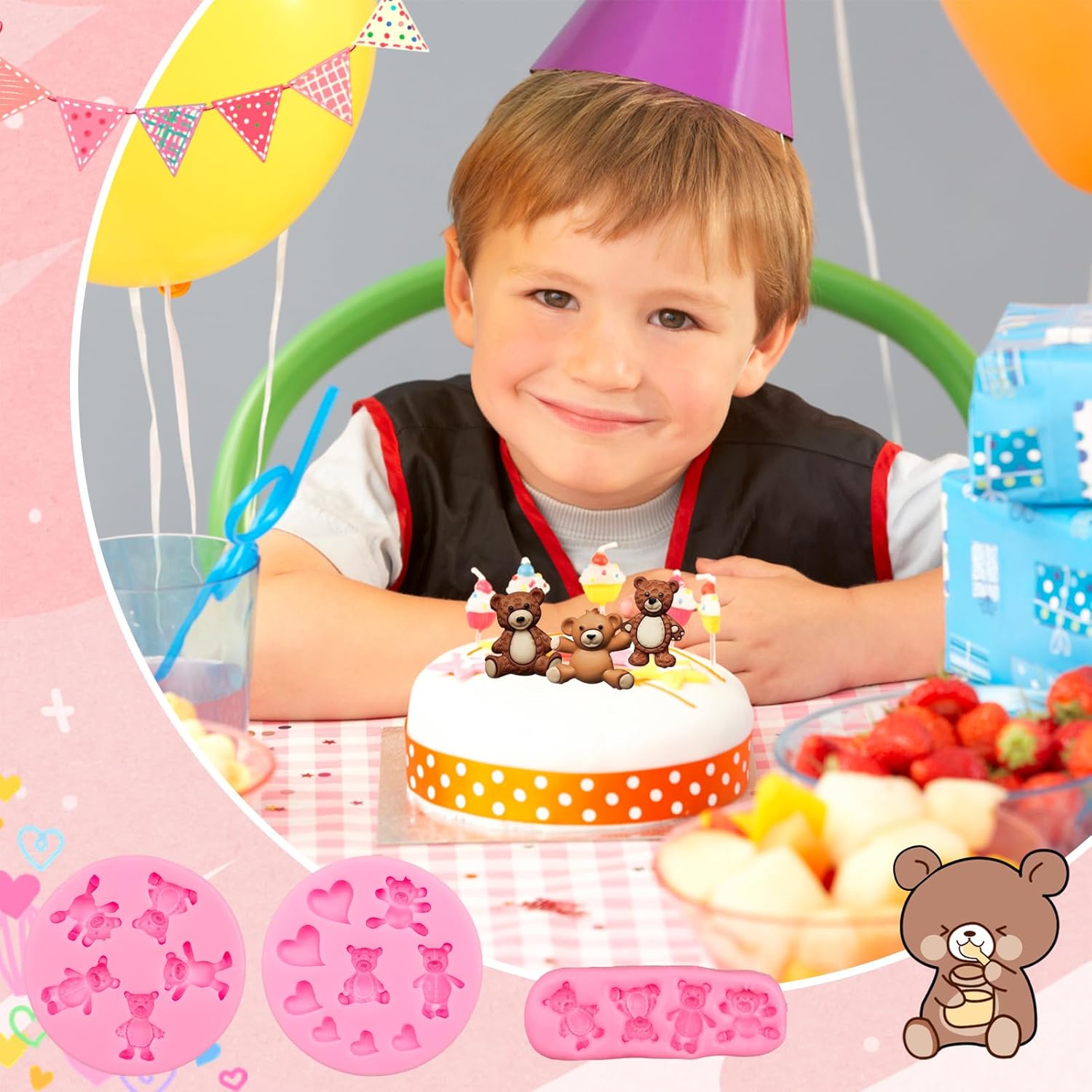 MEMOVAN Bear Silicone Fondant Mold 3pcs