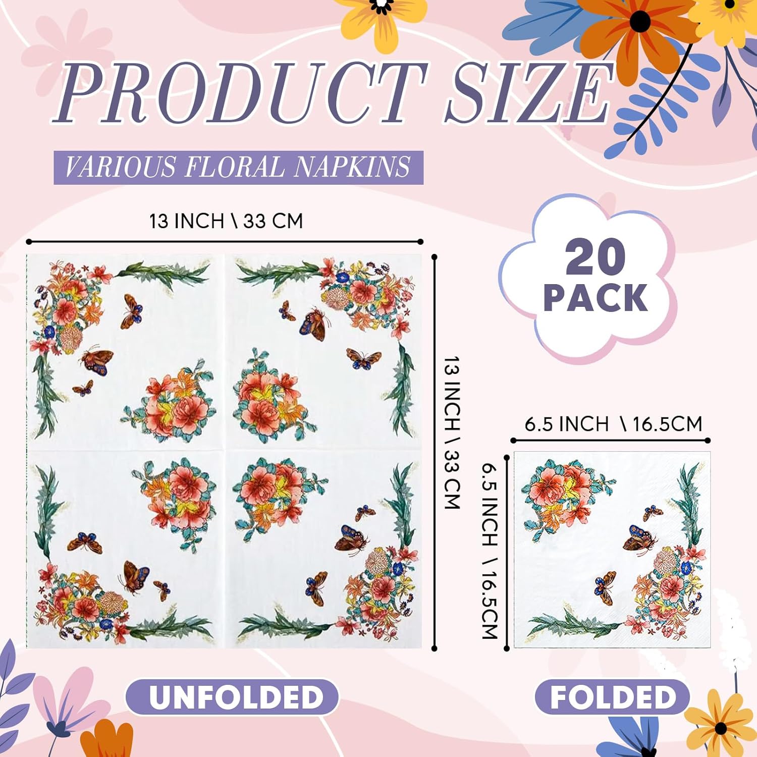 Crtiin 20 Pack Assorted Floral Napkins for Decoupage