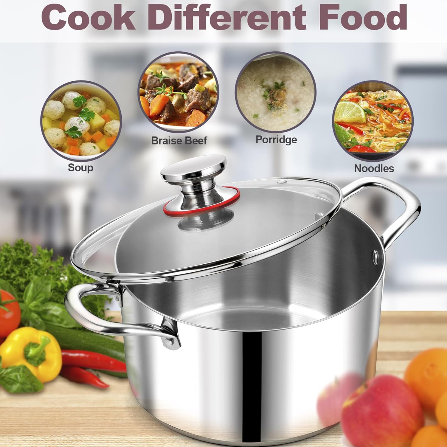 LIANYU 8QT Stainless Steel Stock Pot with Lid