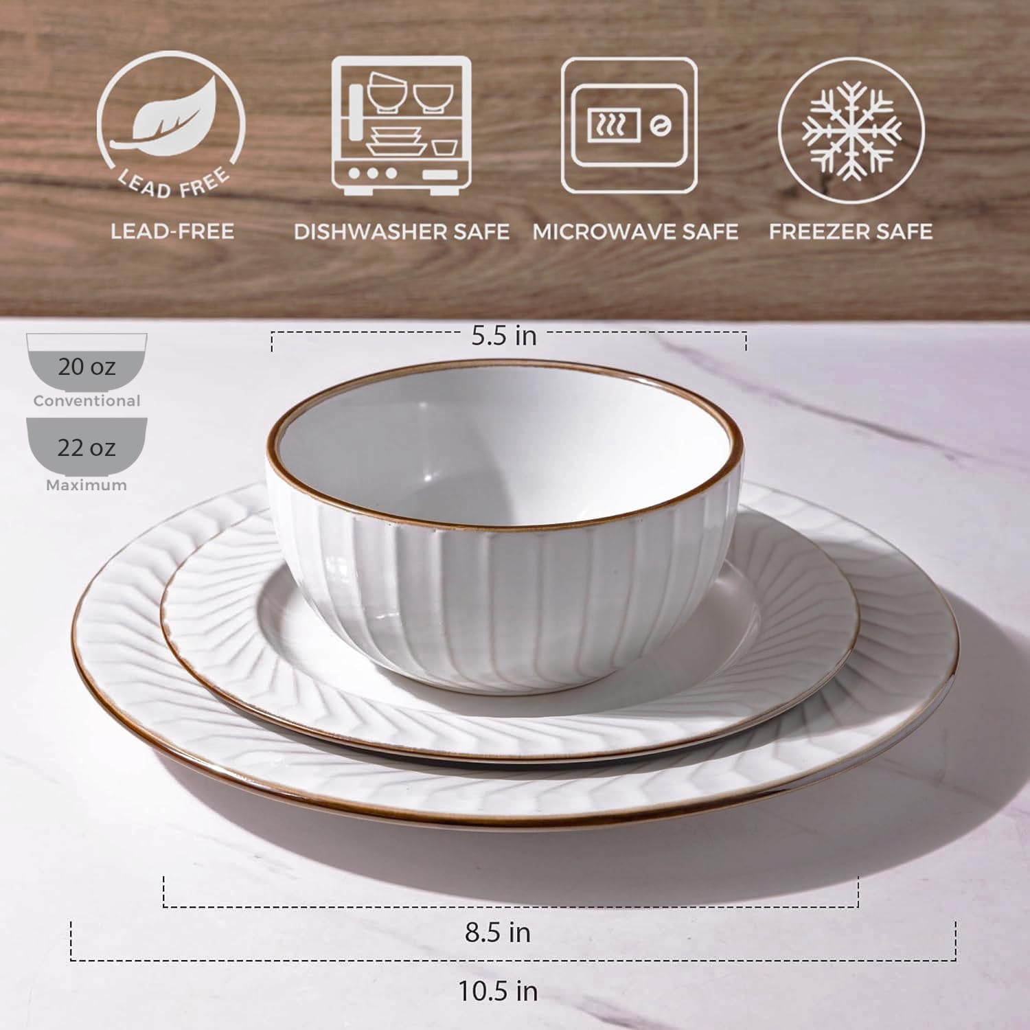 GBHOME Ceramic Dinnerware Set 12 pcs Elegant Plates Bowls