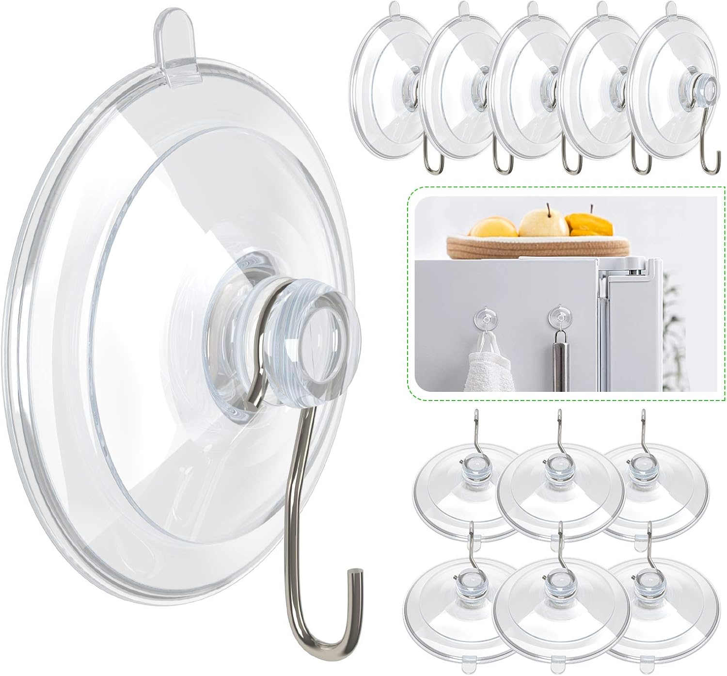 HangerSpace Suction Cup Hooks 12 Pack Clear PVC