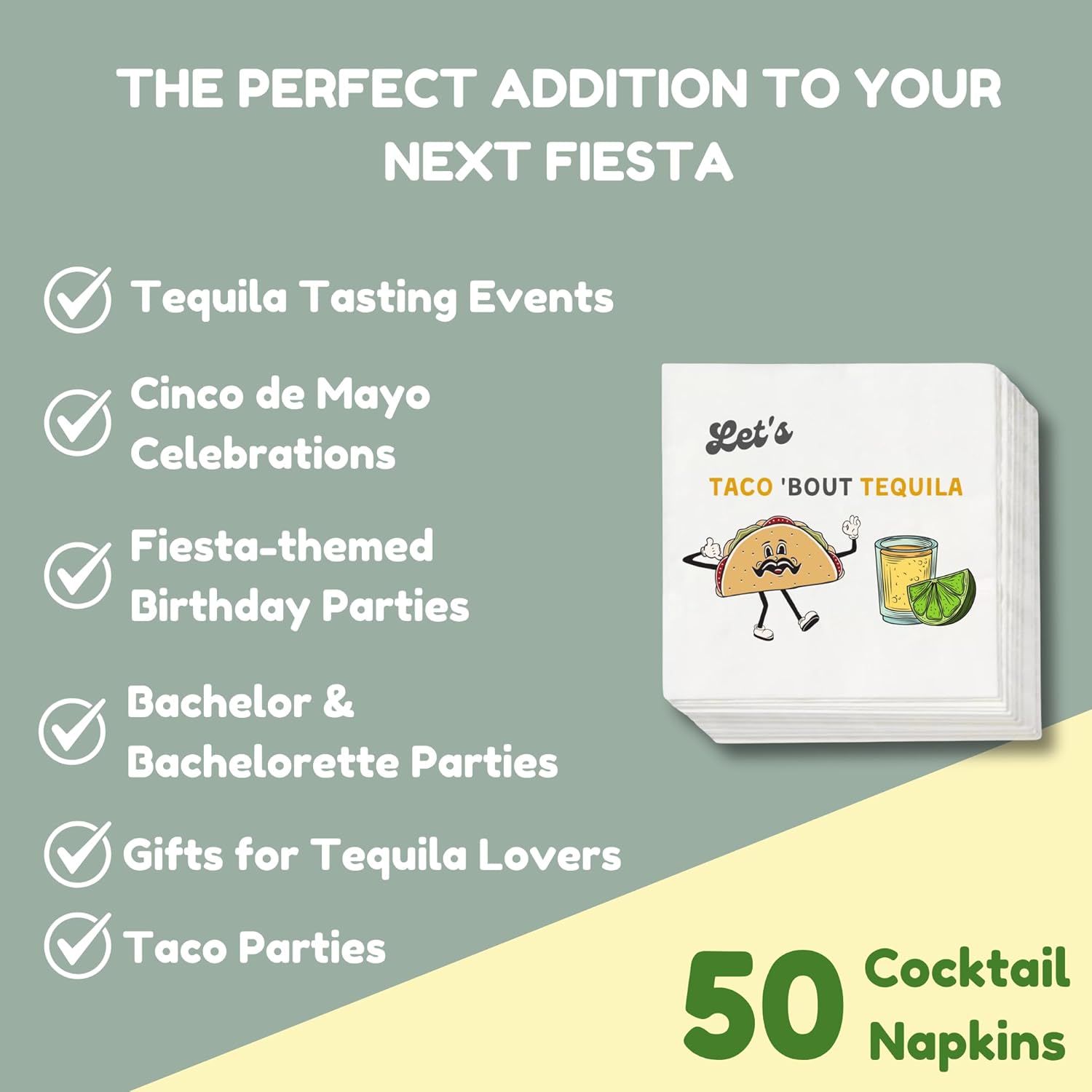 Taco and Tequila Cocktail Napkins 50 Pack White