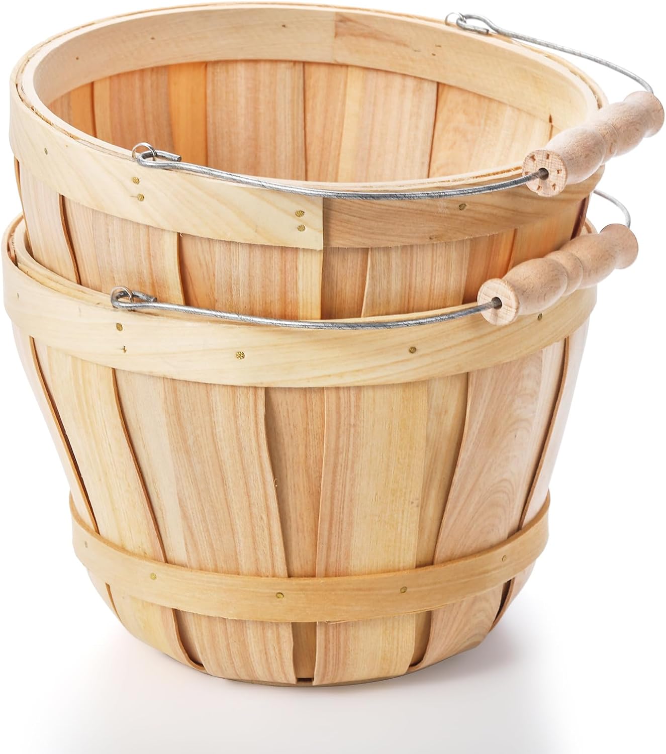 Okllen 2 Pack Round Wooden Baskets with Handle