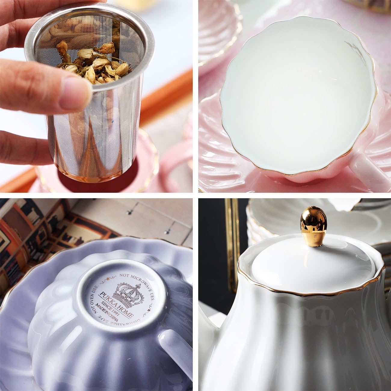 Sweejar Porcelain Tea Set British Royal Series 8 OZ Pink
