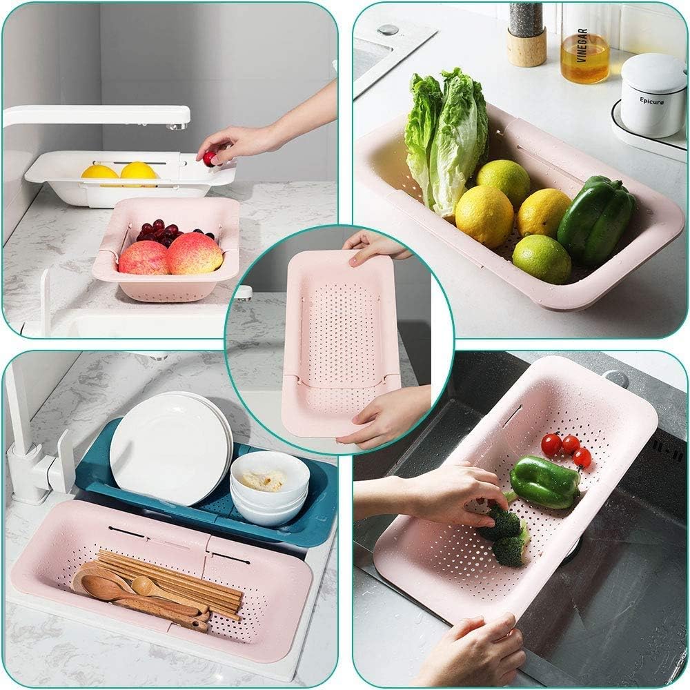 Extendable Colander with Pink Design for Pasta and Vegetables