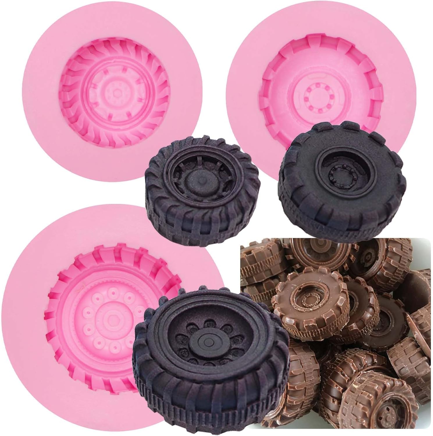 Tire Fondant Molds Silicone Set of 3 for Cakepops and Cupcakes