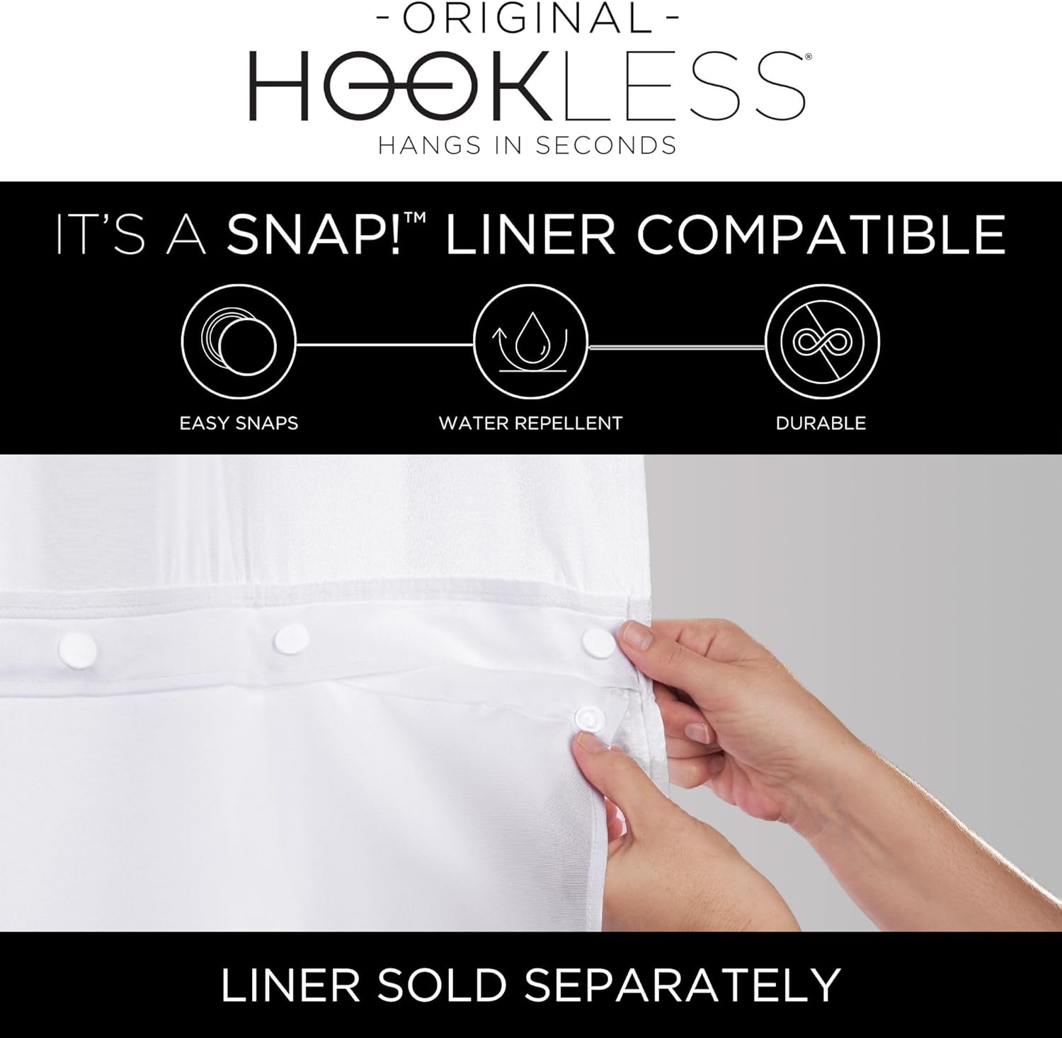 Hookless Its A Snap Waffle Stripe Shower Curtain 71 x 74 Light Grey