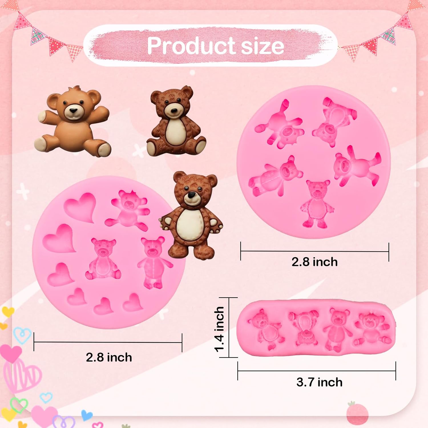 MEMOVAN Bear Silicone Fondant Mold 3pcs