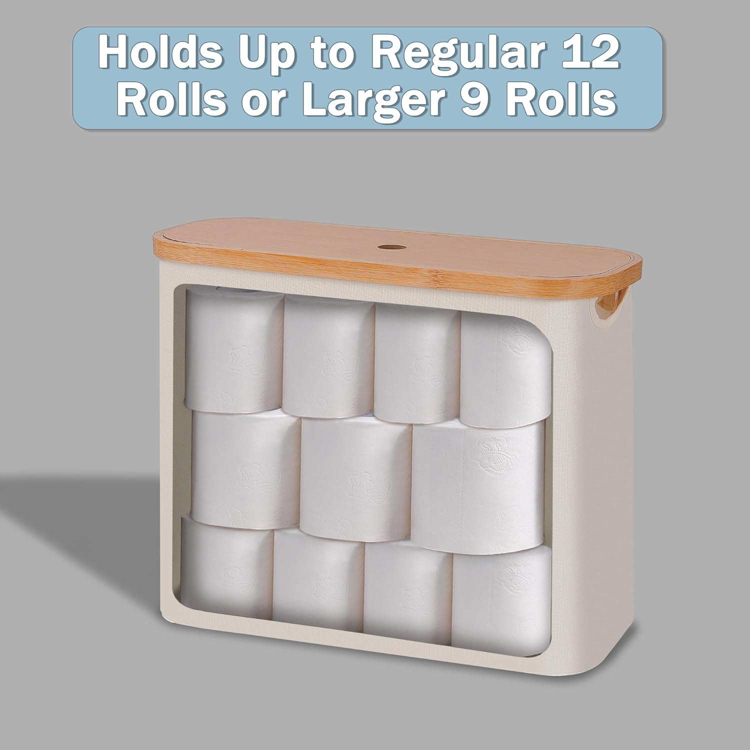 Toilet Paper Basket with Lid 9-12 Rolls Capacity Free Standing Organizer Beige