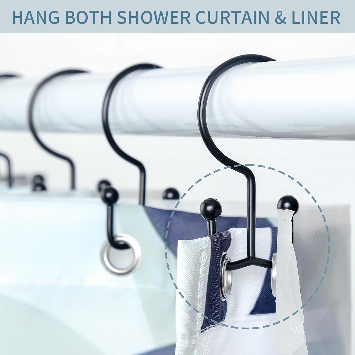 Goowin 12 Pcs Durable Black Shower Curtain Hooks