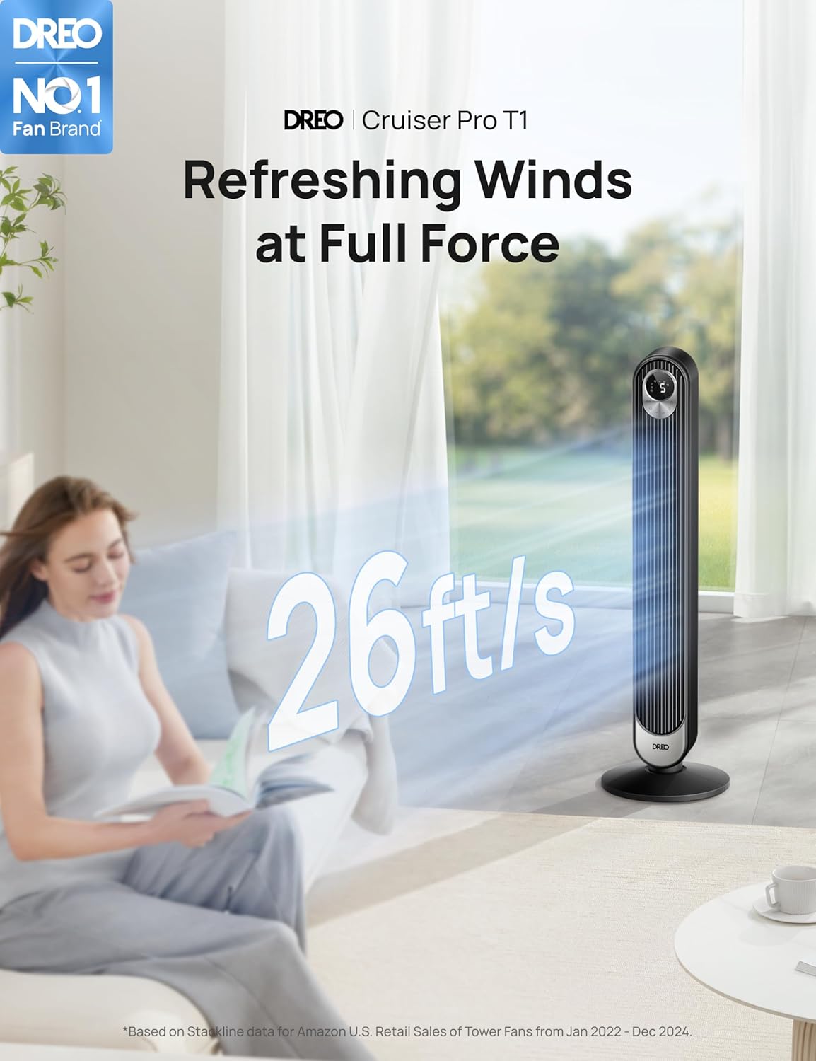 Dreo Tower Fan 42 Inch Bladeless Quiet 6 Speeds