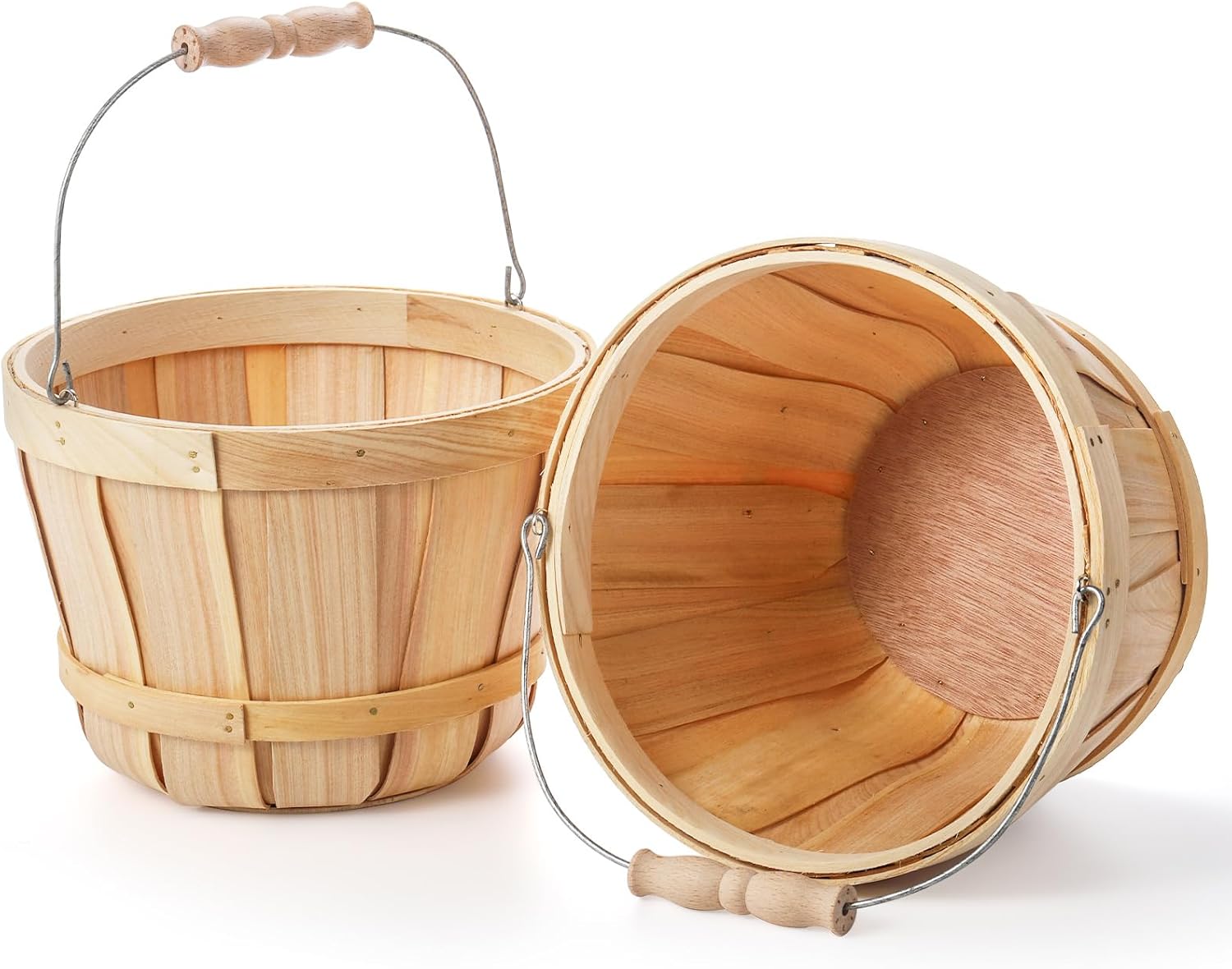 Okllen 2 Pack Round Wooden Baskets with Handle