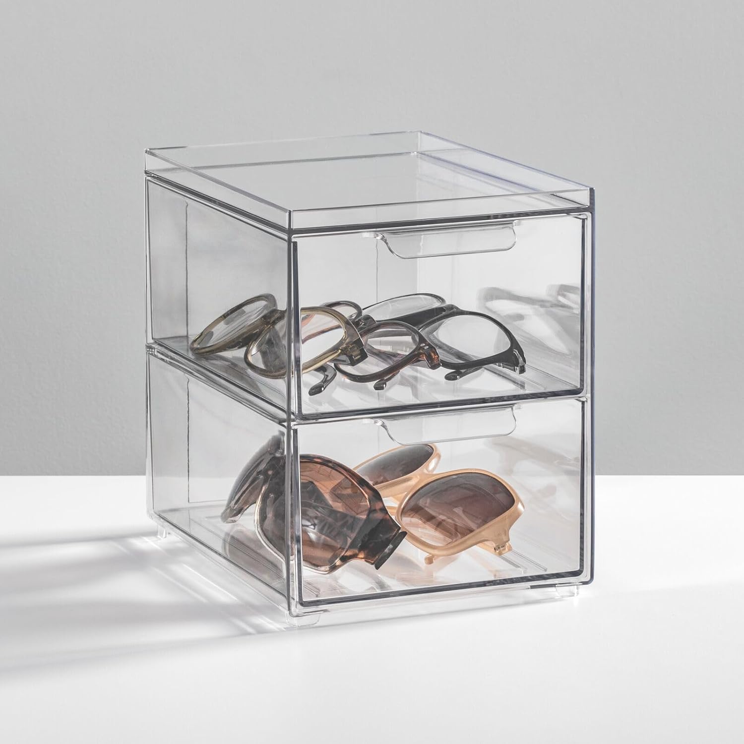mDesign Stackable Storage Containers with 2 Drawers - 4 Pack Clear