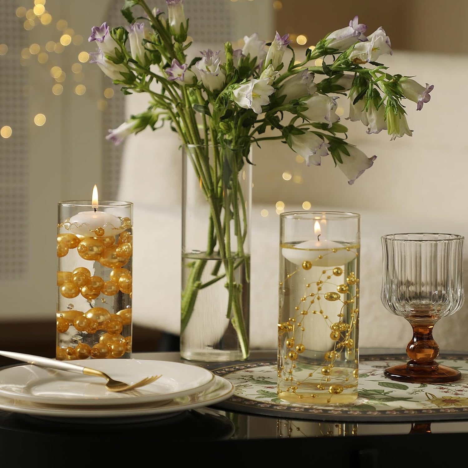Set of 16 Glass Cylinder Vases with 24 Floating Candles for Centerpieces