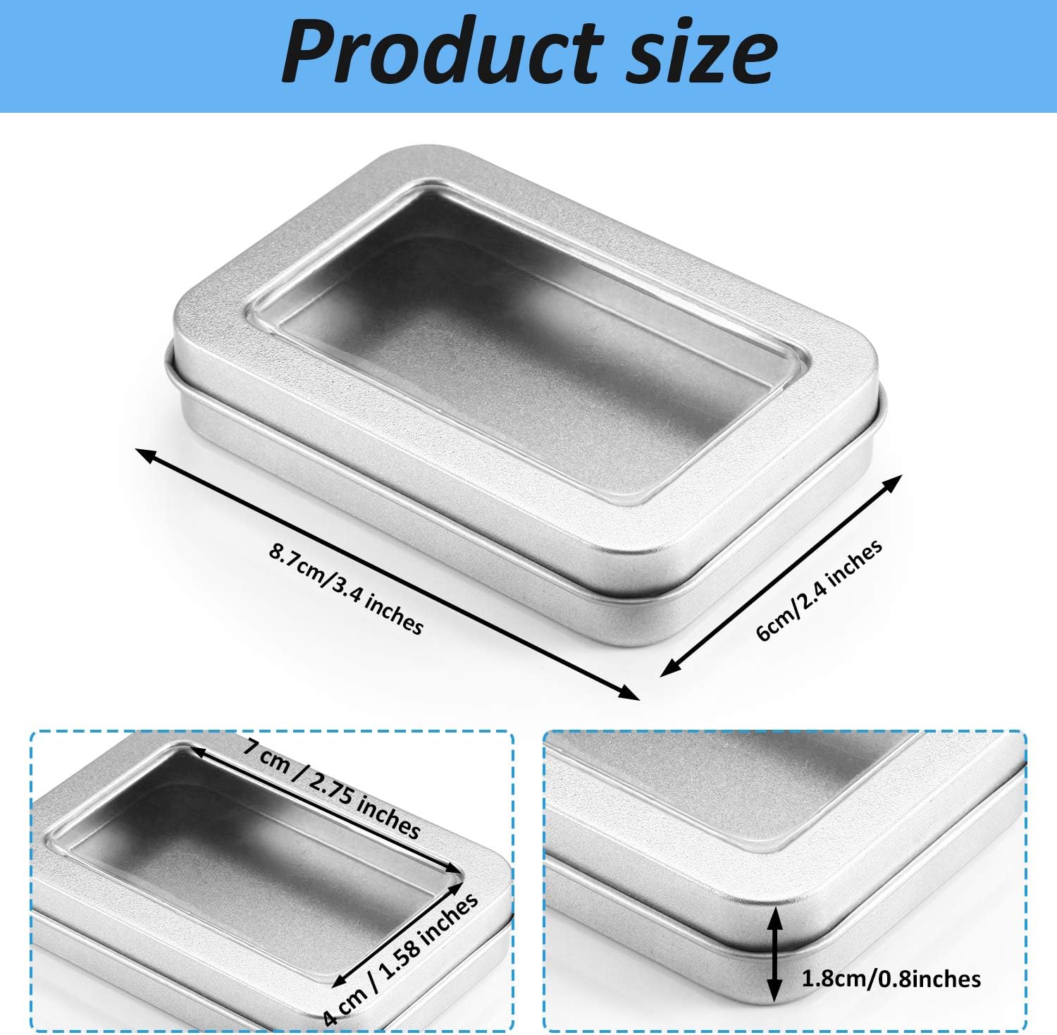 24 Piece Clear Top Tin Box Set with Lids Silver Storage Containers