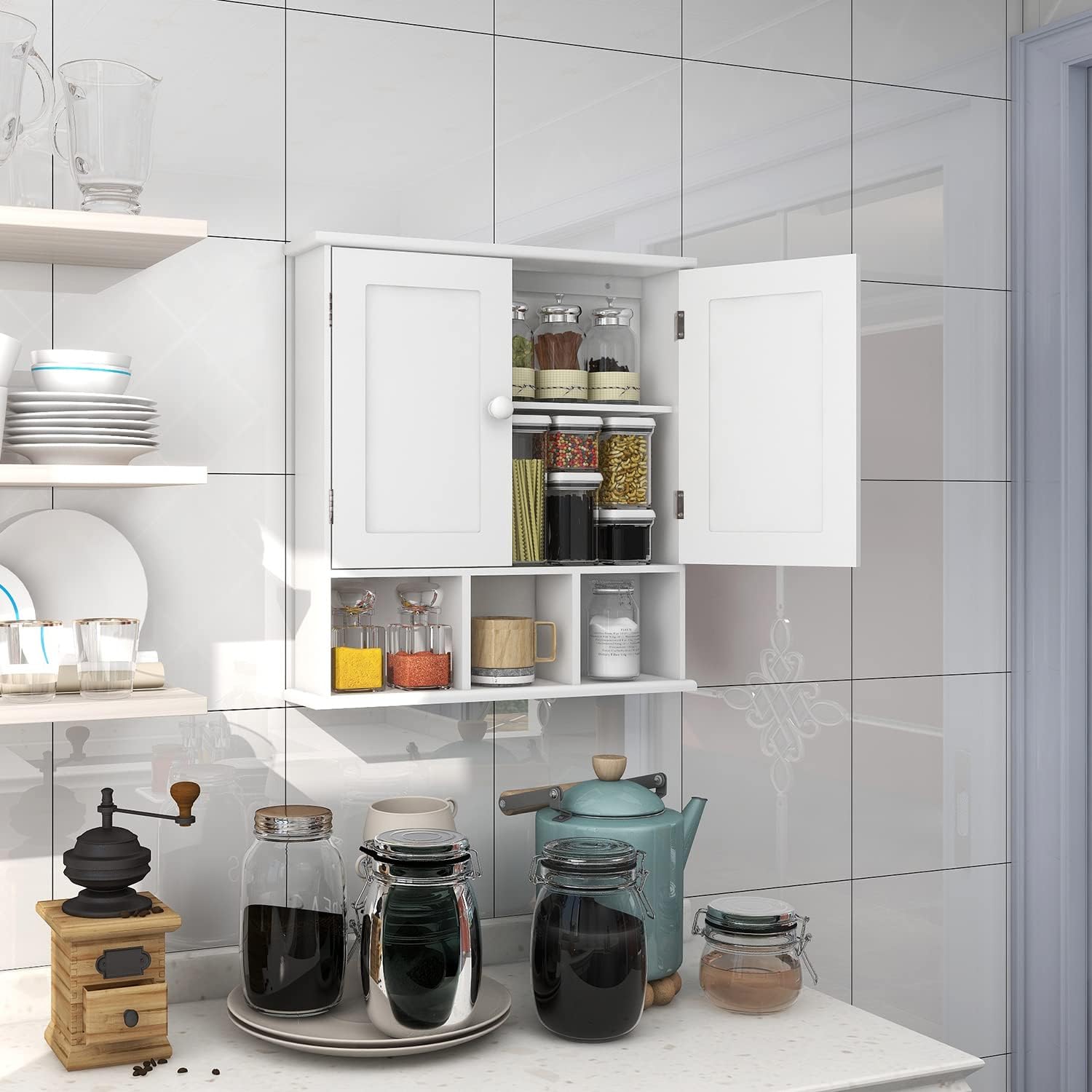 TaoHFE Wall Cabinet Over Toilet Storage With Adjustable Shelves