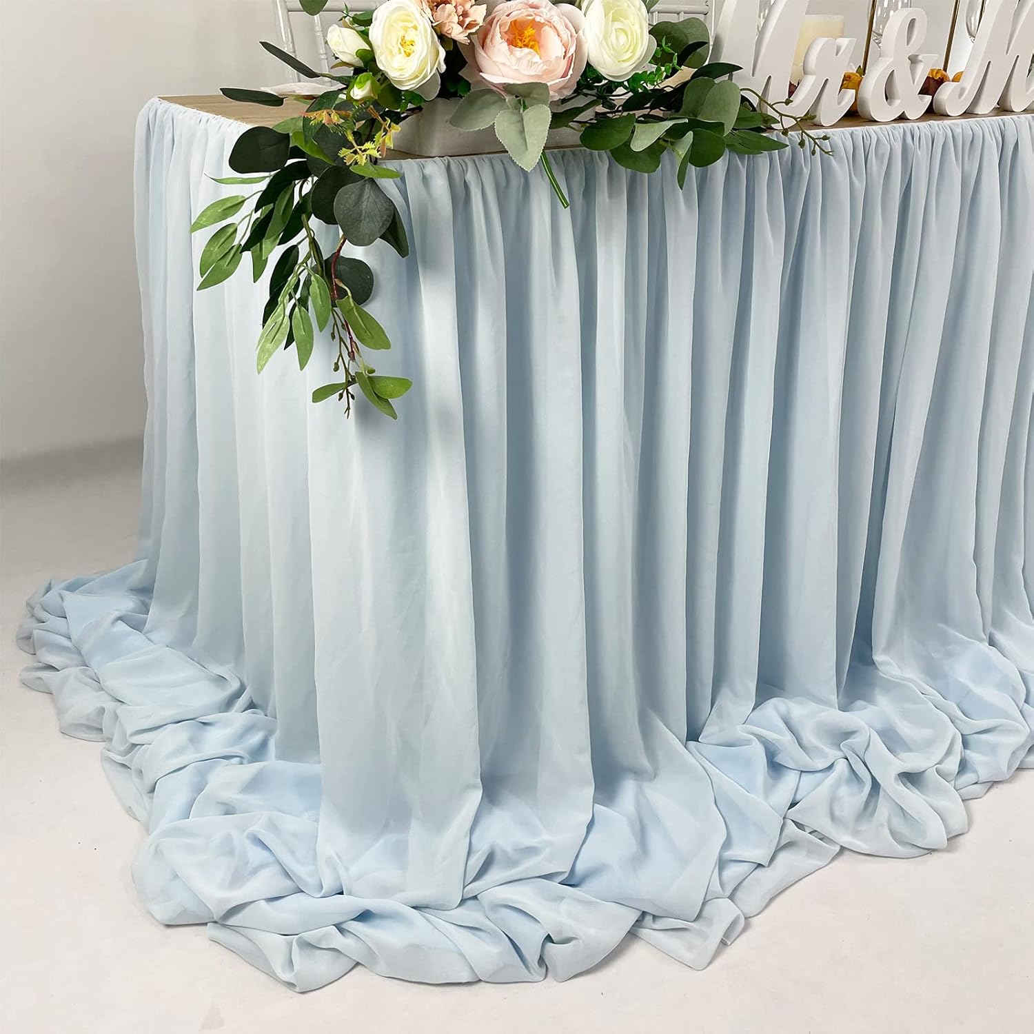 EHLDekol Pooling and Floating Chiffon Table Skirt Blue 14FT