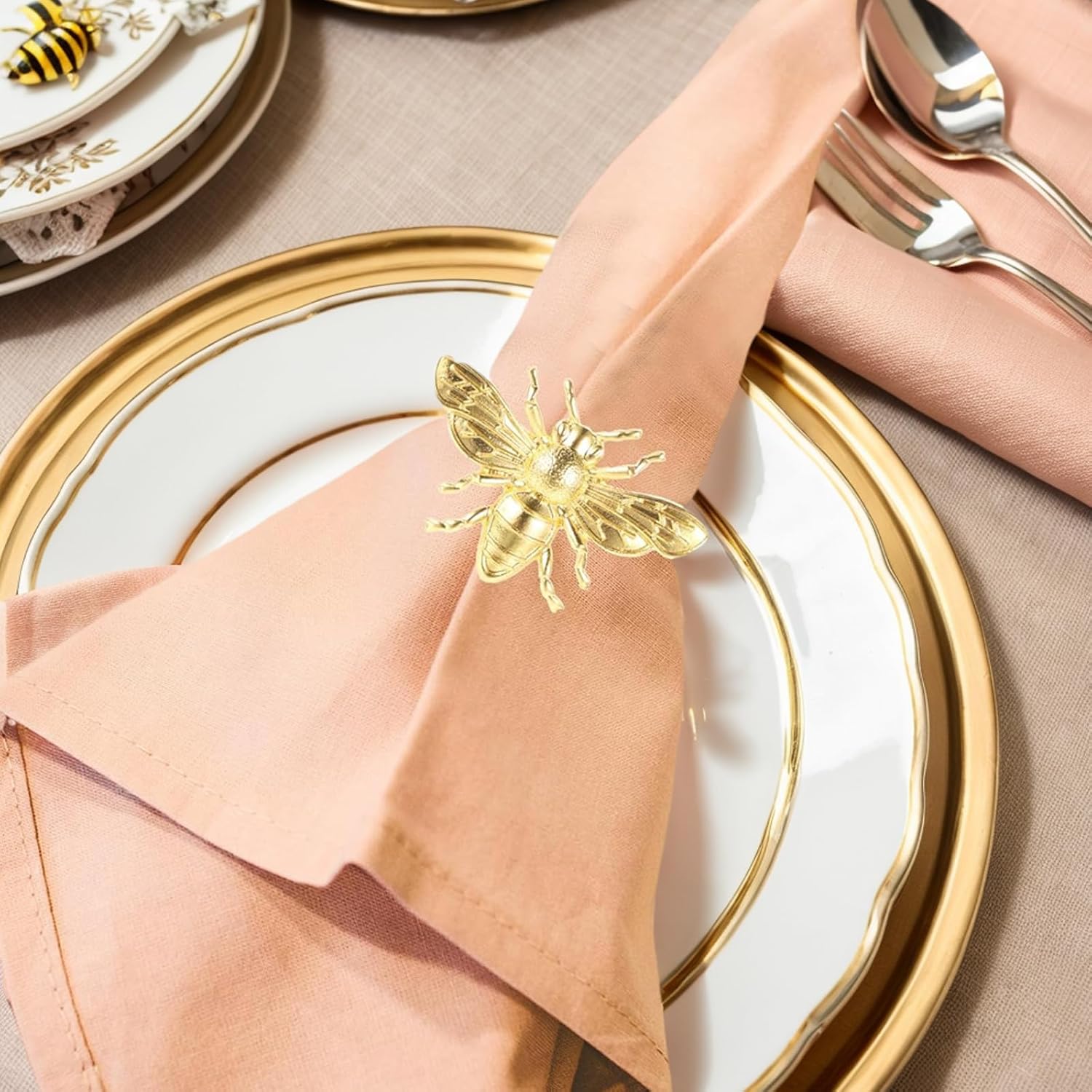 6pcs Gold Bee Napkin Rings Table Setting Decor