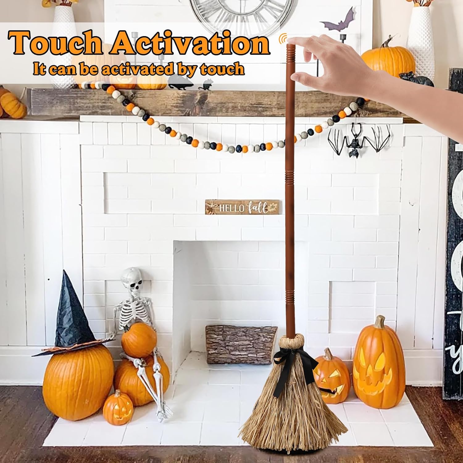 Halloween Animated Floating Witch Broom - 435 Inches Tall