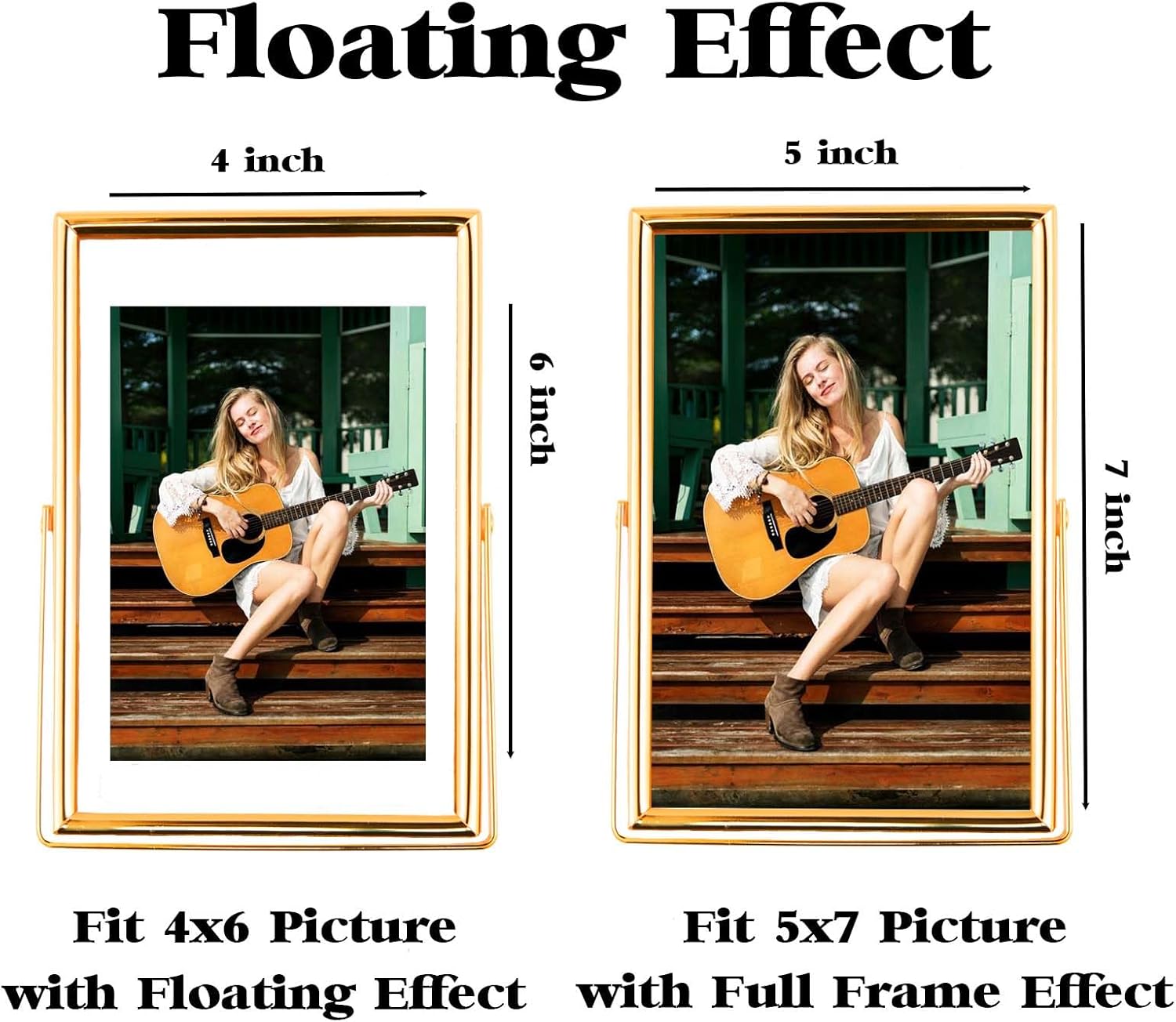 Xinkerco 5x7 Gold Floating Frame 2 Pack for 4x6 and 3x5 Photos