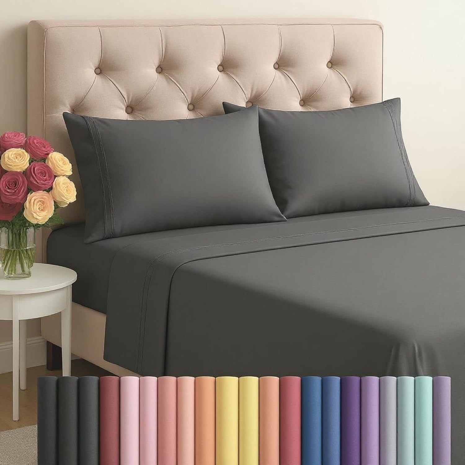 Cal King 4 Piece Microfiber Sheet Set - Dark Grey Luxury Bedding
