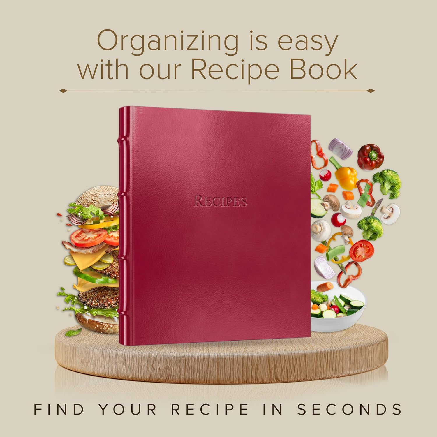 Gallery Leather Recipe Holder Book - 3 Ring Binder with Plastic Sleeves