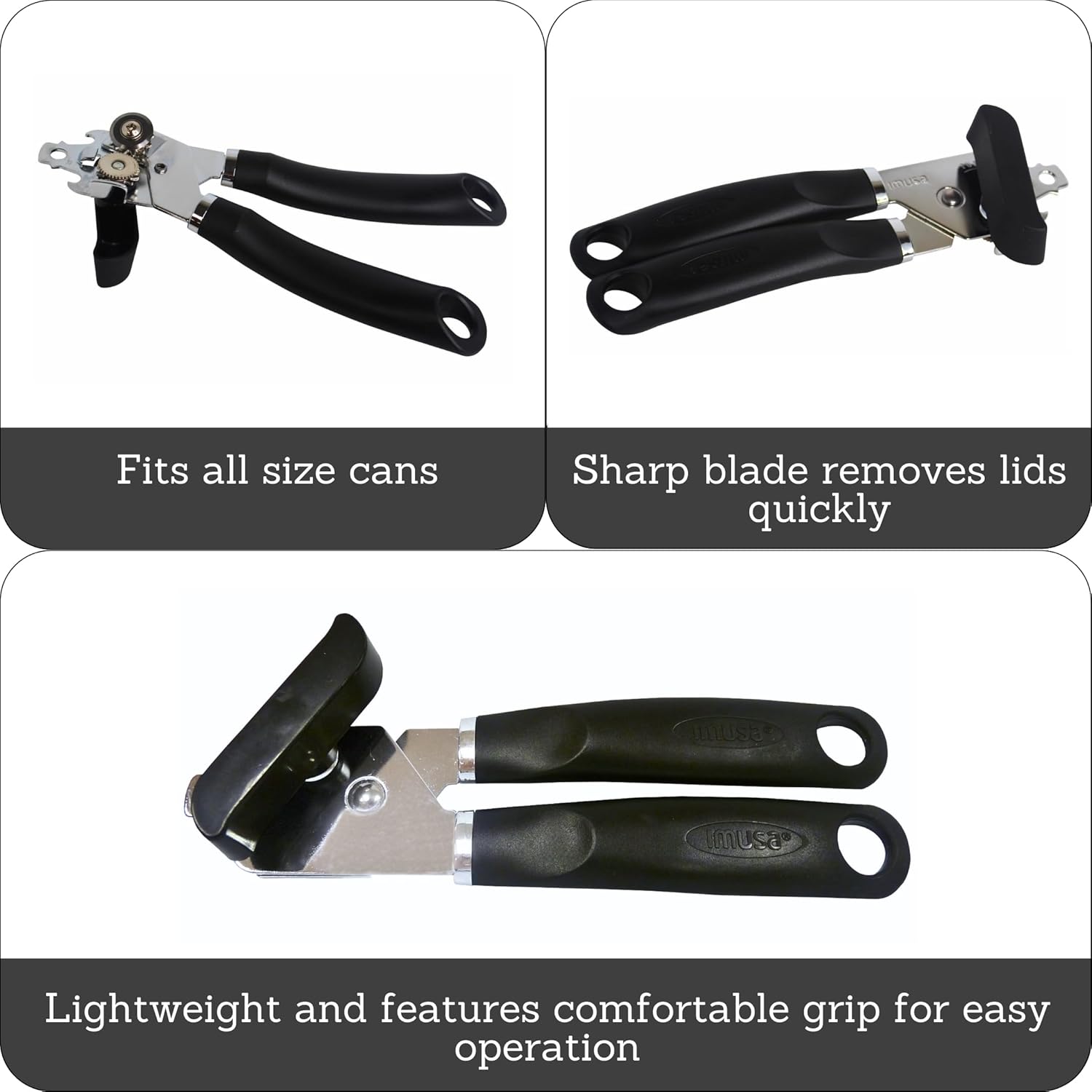 Imusa USA Manual Chef Can Opener Black