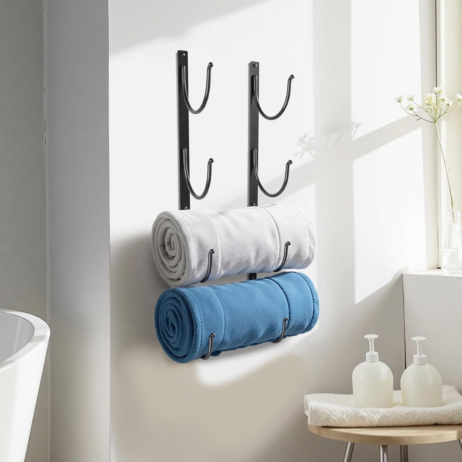 4-Tier Black Metal Towel Rack for Bathroom