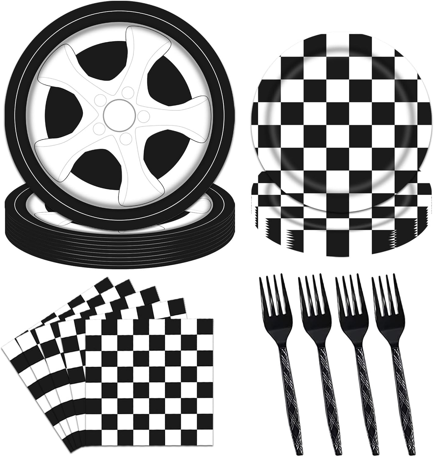 Poqirzan 96PCS Race Car Party Tableware Set