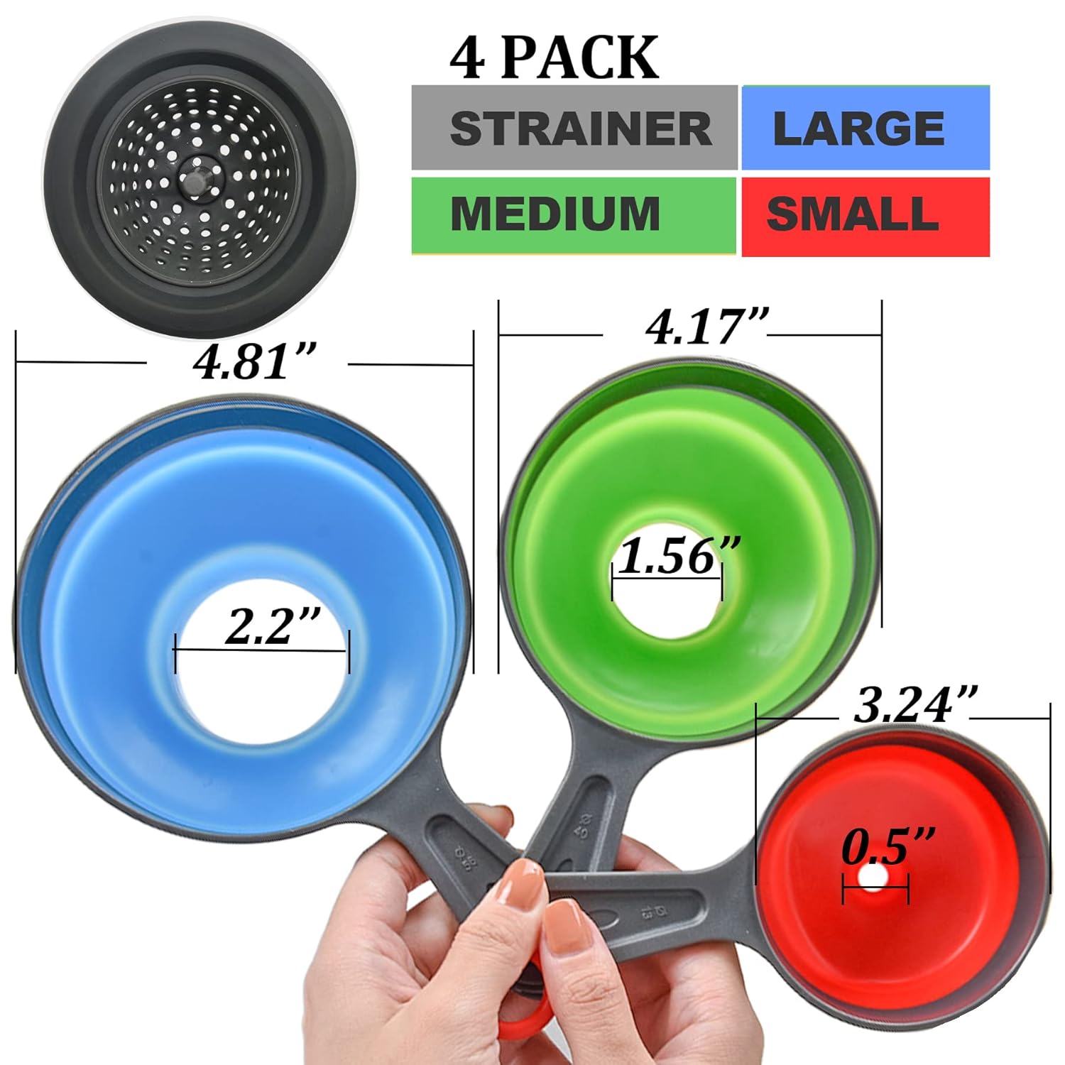 Delove 4 Pack Canning Funnel with Strainer
