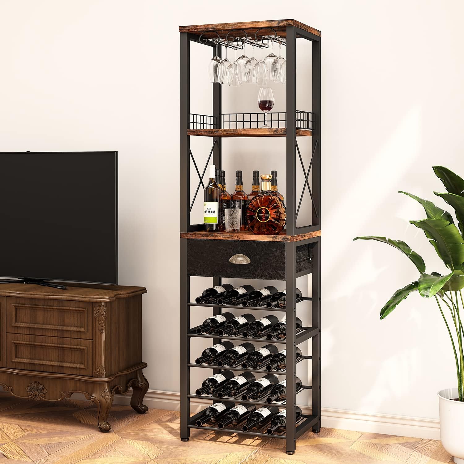 Homeiju Freestanding Wine Rack with 4 Tiers and Tabletop