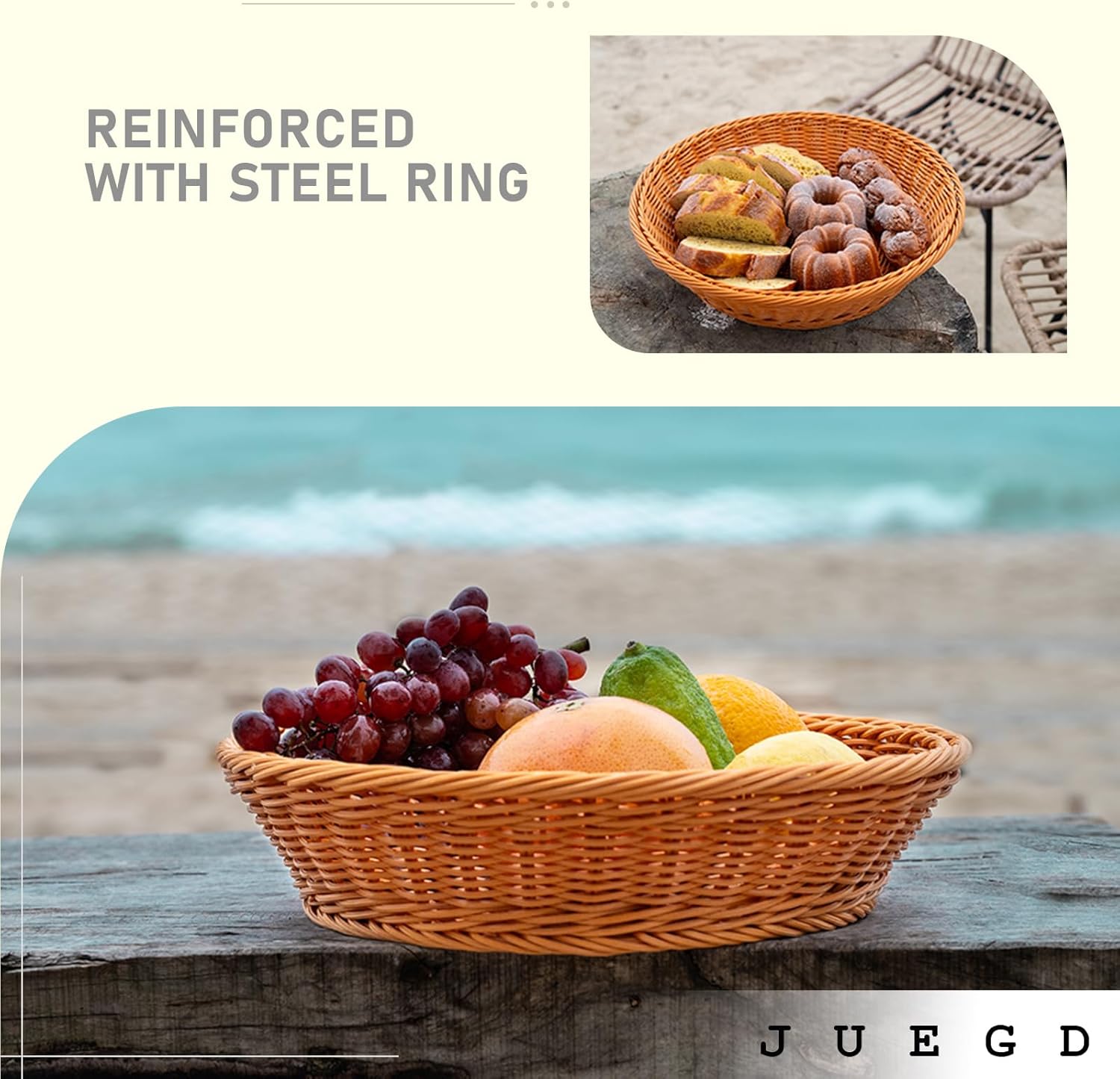 JUEGD 8 Pack Round Plastic Woven Bread Baskets
