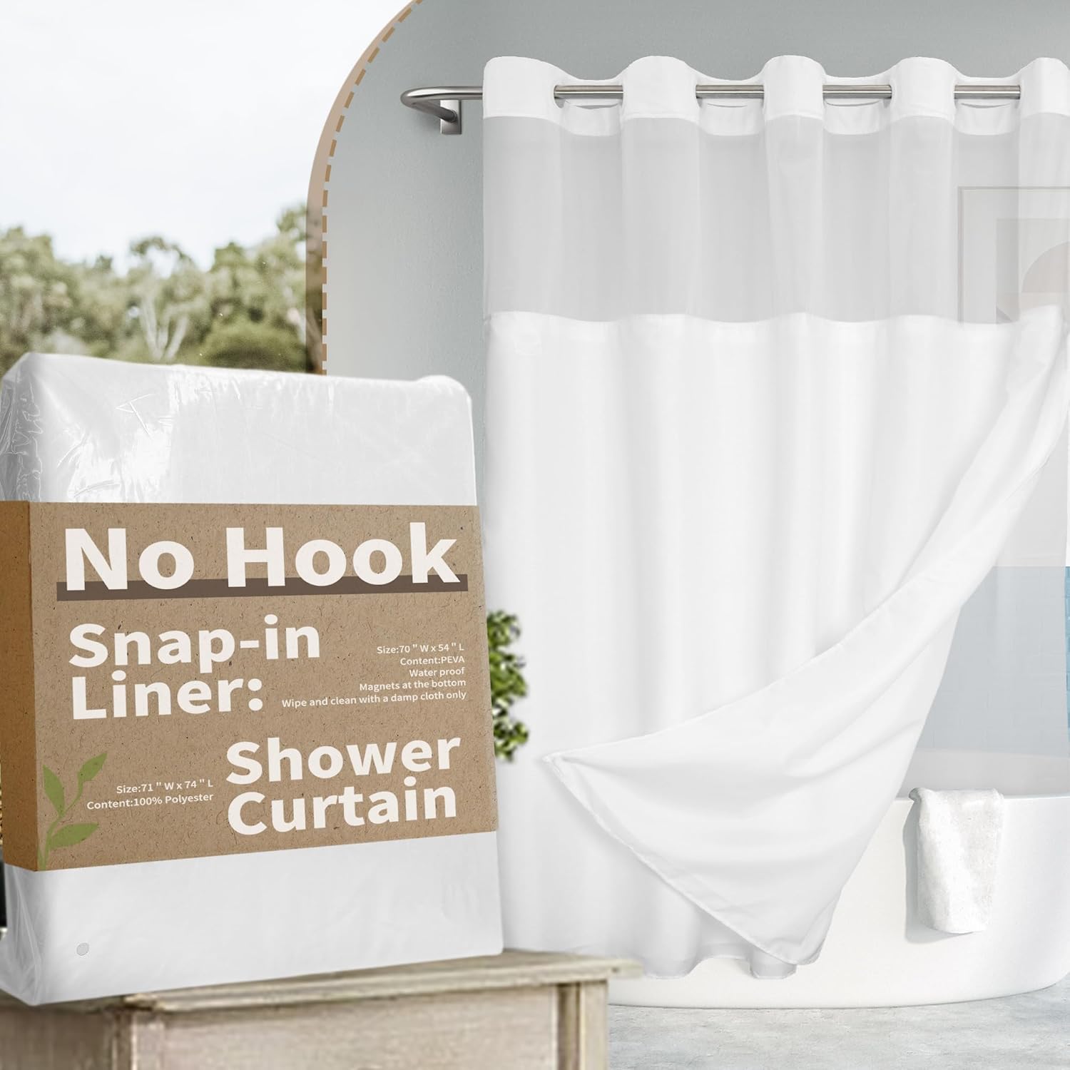 River Dream No Hook Shower Curtain Set - 71x74 White