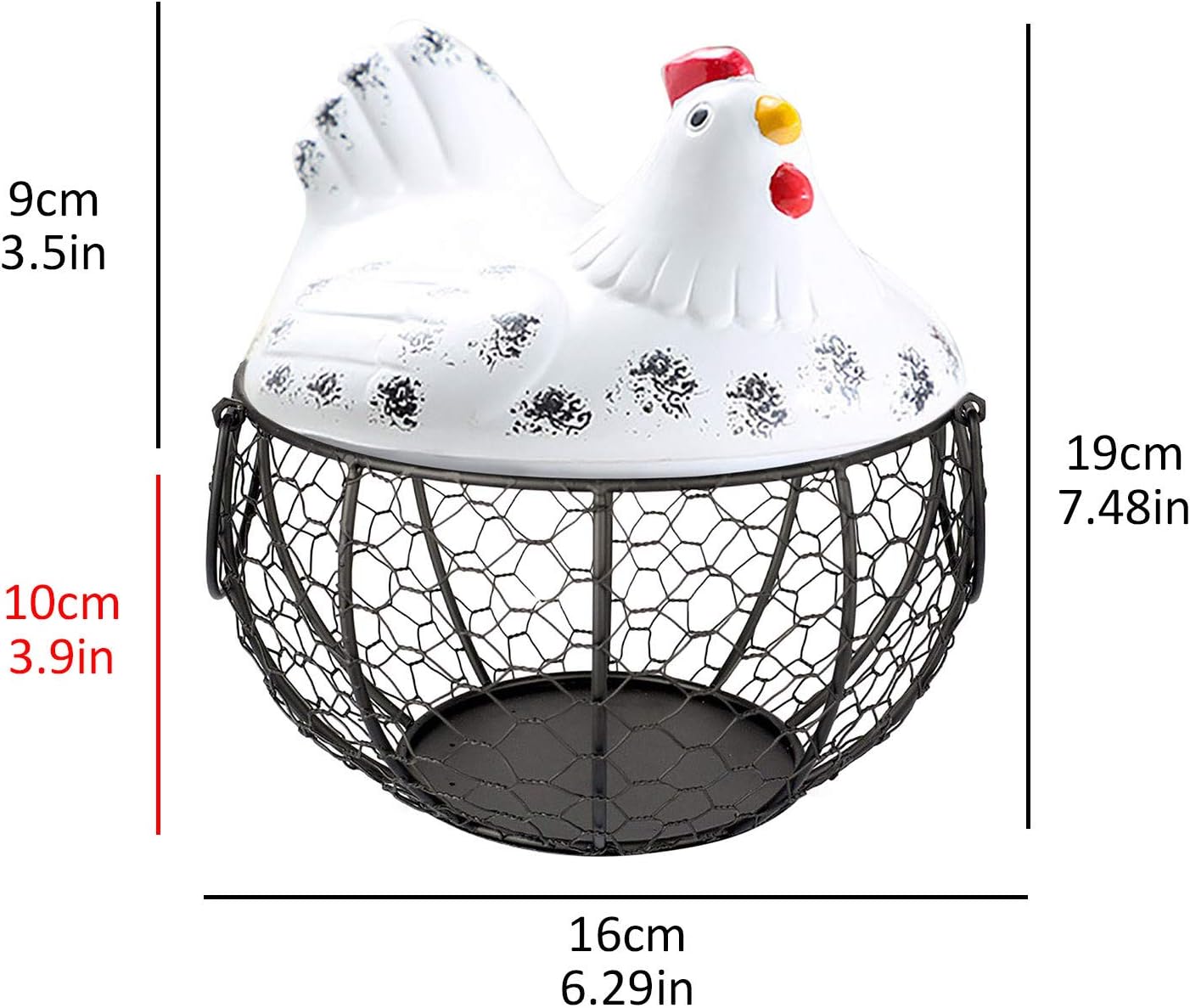 BILIKEYU Ceramic Egg Fruit Storage Basket with Hen Lid Organizer