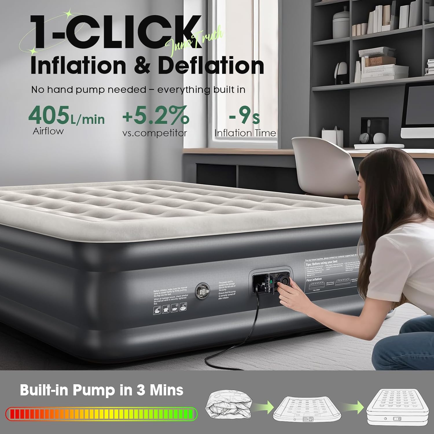 InnoTruth Queen Air Mattress with Built in Pump 18 Raised Colchones 650lb Capacity